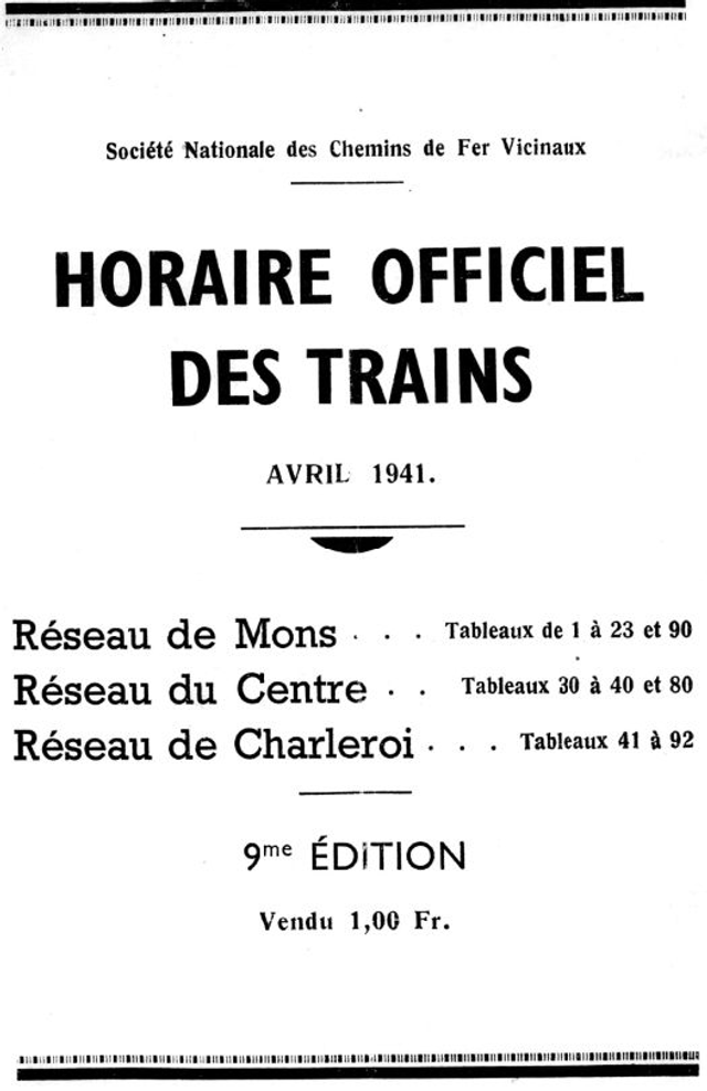 Indicateur horaire SNCV de 1941, Mons, La Louvière et Charleroi - Dienstregeling  van de NMVB uit 1941