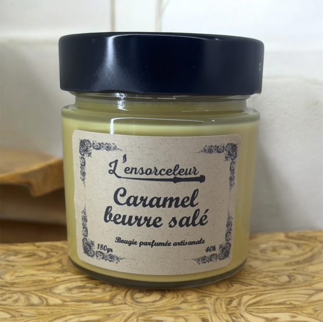 Bougie Caramel Beurre Salé – 180 g – 40 h – gourmandise sucrée &amp; salée