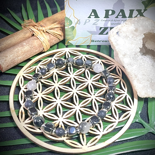 RENAISSANCE Quartz Tourmaline , Pierre de Lave et Hématite