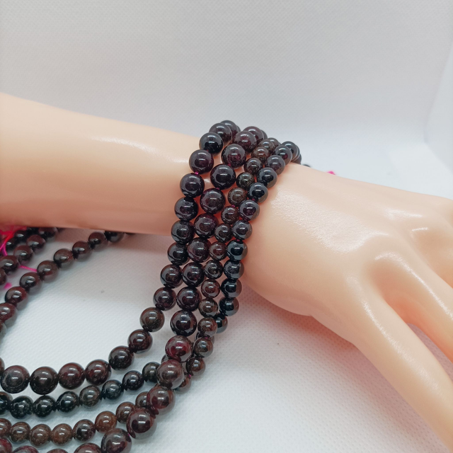 Grenat Perles Rondes Polies - Fil Complet