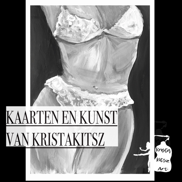 Vrouw in lingerie lichaam , prachtige zwart wit print van schilderij, krista kitsz art