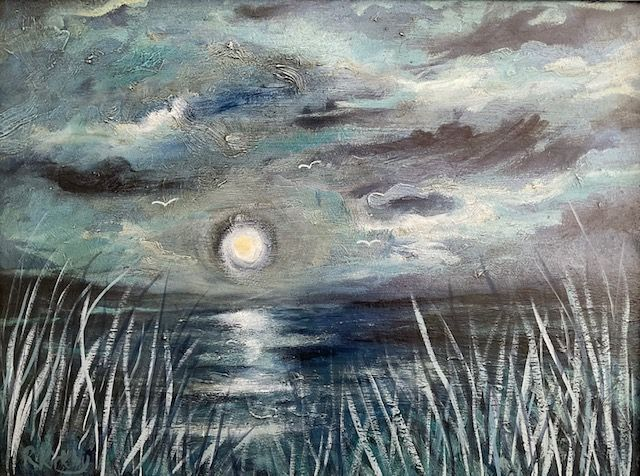 RK88 Moonlight over Coast by Ruth Kirkby,  Oil