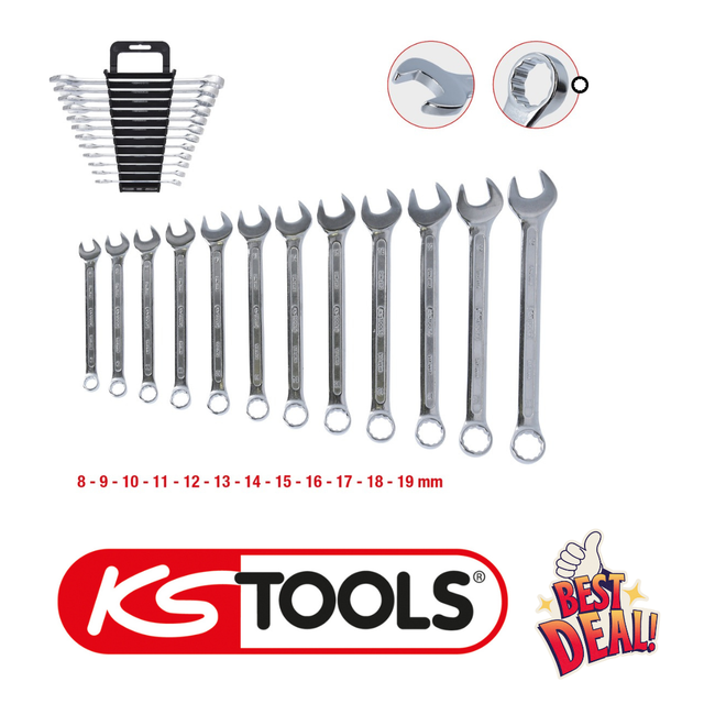 Ringmaulschlüssel-Satz, abgewinkelt, 12-tlg 8-19mm