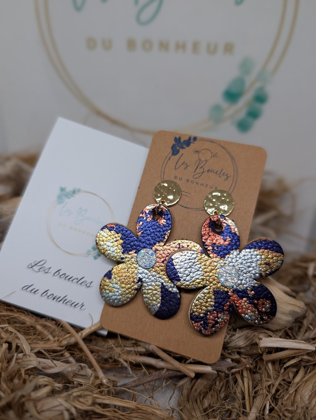 Boucles d'oreilles Baby Marguerite marine dorée bm102