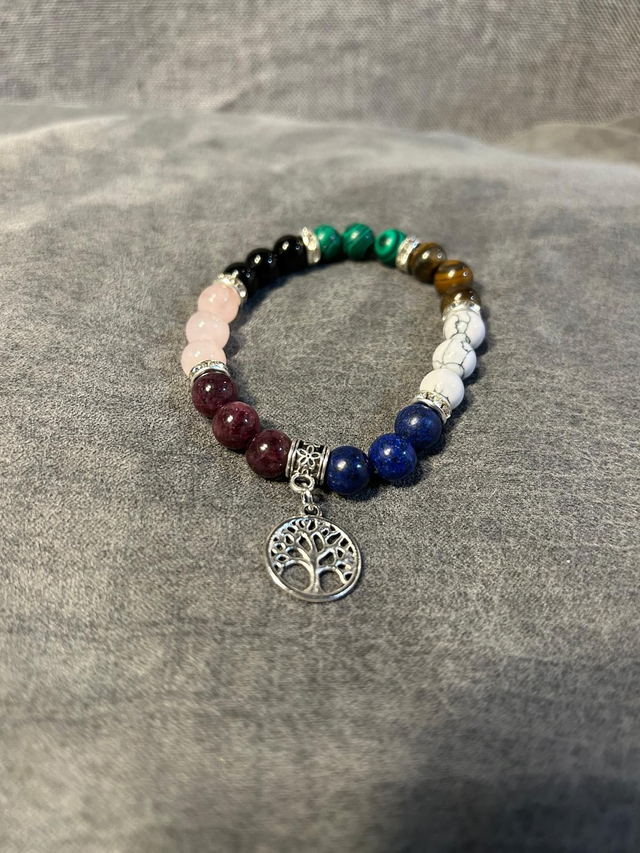 Garnet, Howlite, Tiger&#039;s Eye, Obsidian, Rose Quartz, Malachite, Lapis Luzli Bracelet