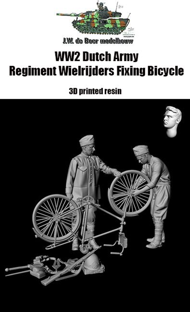 WW2 Dutch Army Regiment Wielrijders fixing a bicycle (Available in 1/35, 1/48, 1/72 and 1/87)
