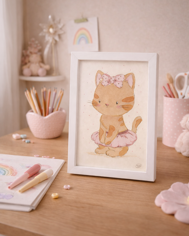 Petit chat en tutu - Aquarelle originale 10x15 cm