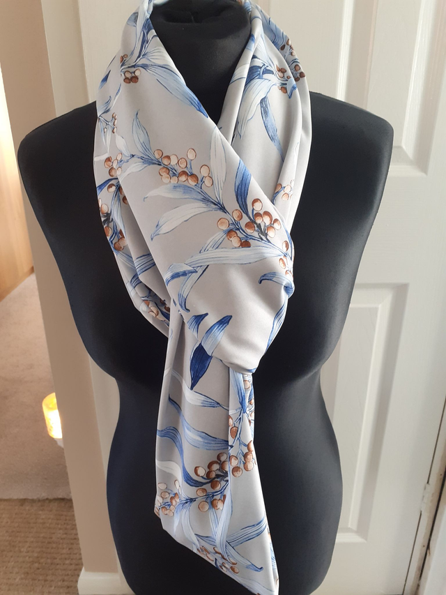 Grey floral, infinity scarf, blue, white and brown flower, loop scarf, wrap, shawl, Mothers Day Gift, Scarf, Scarf Women