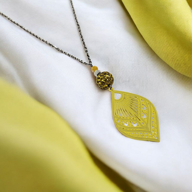 Collier acier inoxydable et cristal jaune