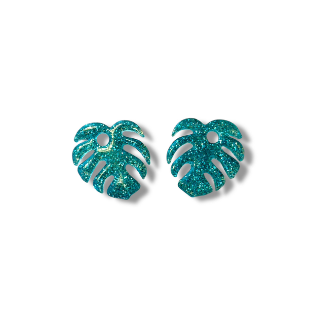 Pampilles mini monstera turquoise pailleté 