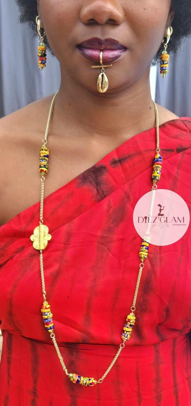 Ensemble Krobo Beads 2pc Sautoire+BO