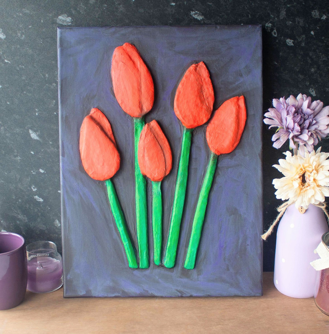 'Tulips' Original 3D Acrylic Painting by Artist Purple Faye