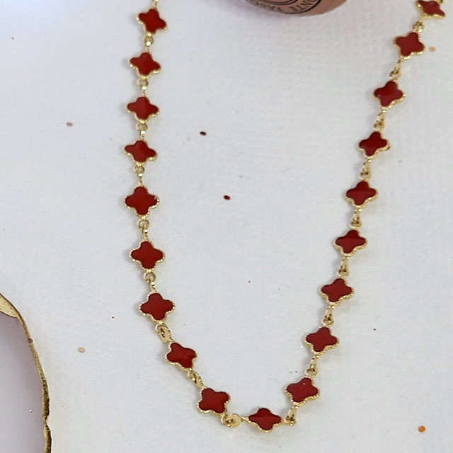 Colar Trevo MiniVermelho - Ouro