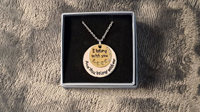 Silver and Gold Coloured Dual Disc "I Belong To You" Pendant Necklace.