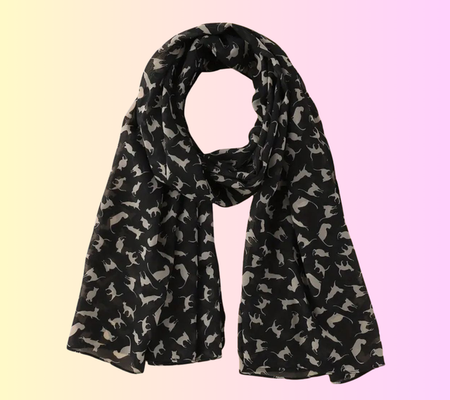 Foulard noir Chats beiges en mousseline
