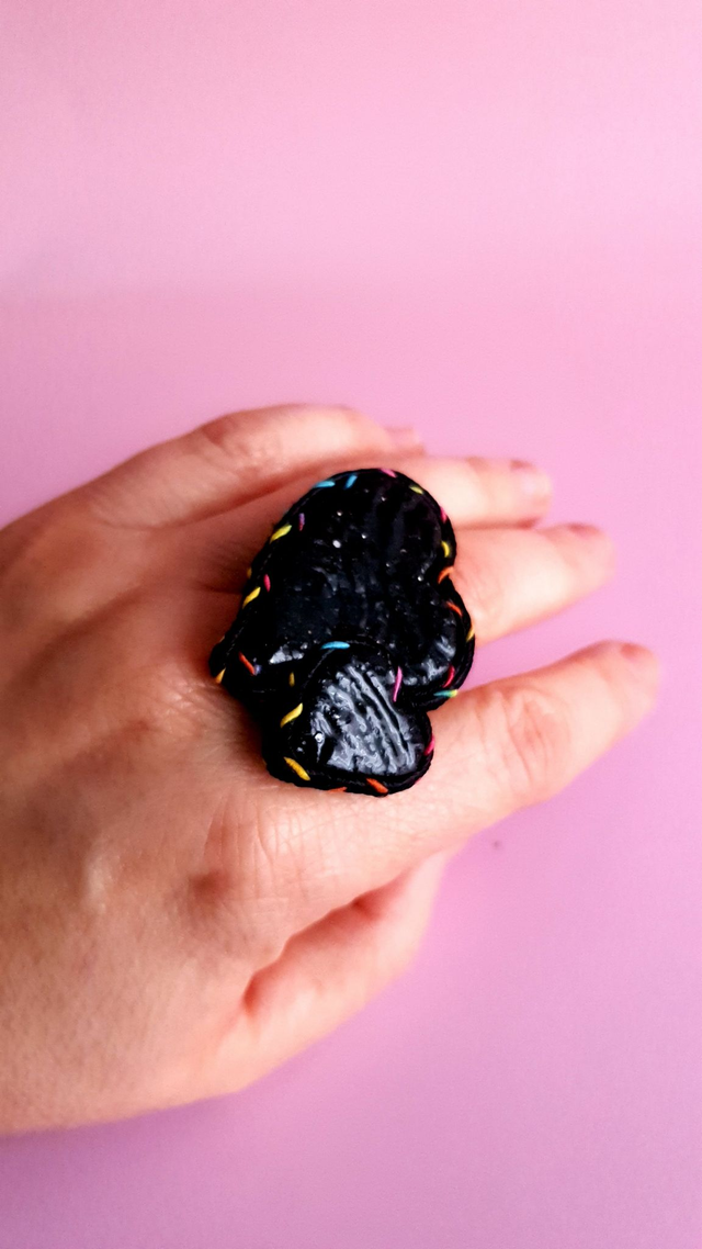 Bague Coups de coeur noir verni