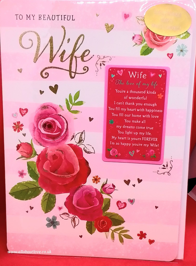 Wife Birthday Card Sentiment Verse, keepsake Card included 