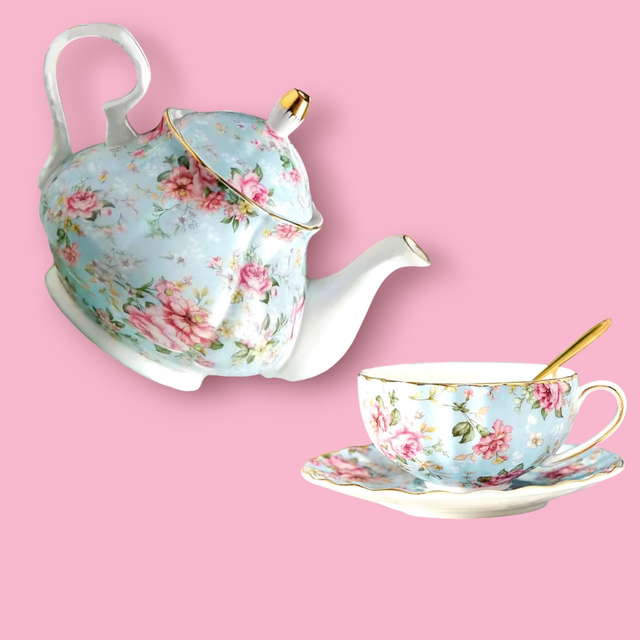 Ensemble théière et tasse England collection bleu