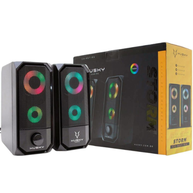 Caixa de Som Gamer Husky Gaming Storm, Preto, 6W, USB / P2, Rainbow - HGMK000
