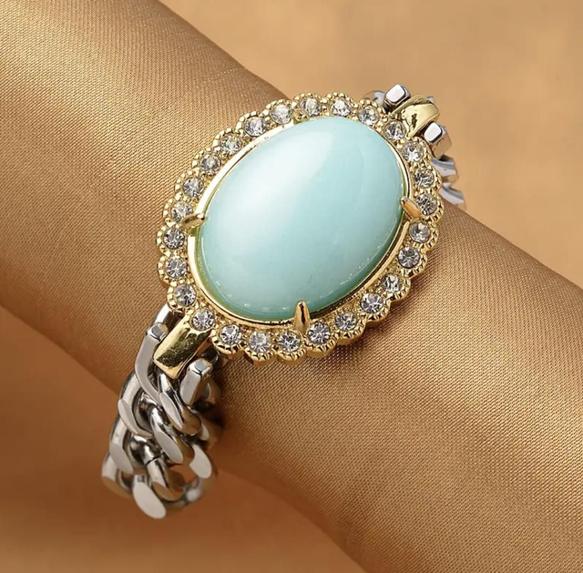 Natural Amazonite & Zircons Dual Tone Bracelet.