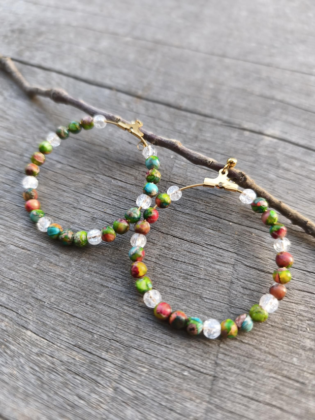 Boucles d'oreilles jaspe impérial et cristal de roche