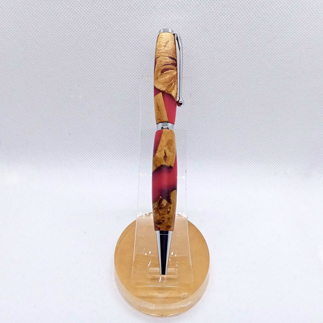 Stylo bille noir en Rosier et résine rose