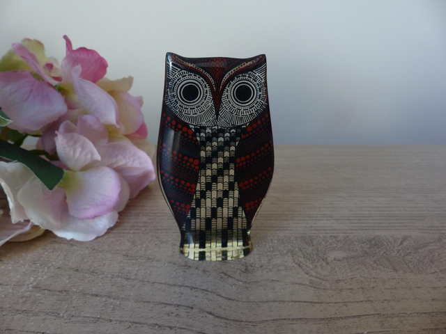 Vintage Abraham Palatnik Sculpture Figurine Hibou Oiseau Orange et Noir Lucite Op Art