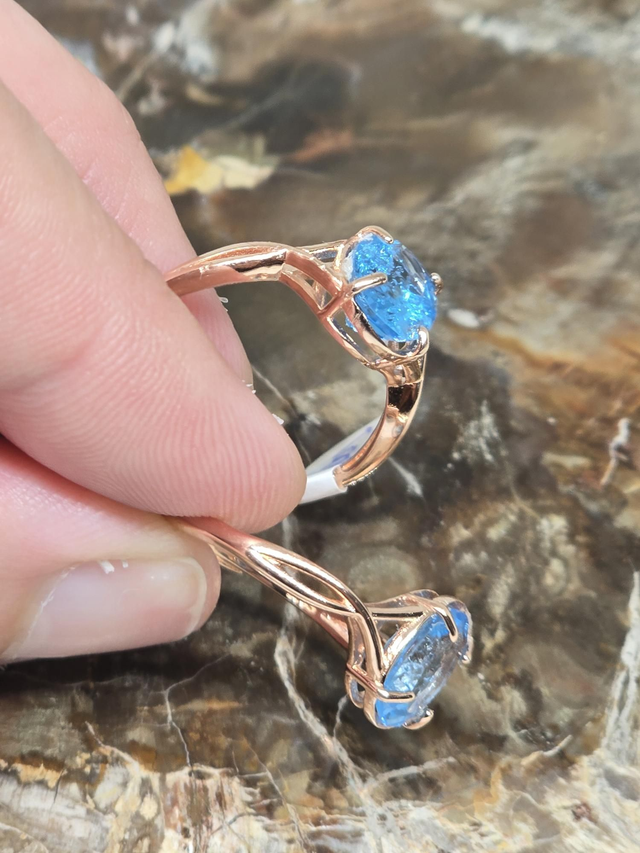 Bague Argent 925 rose et Topaze bleu