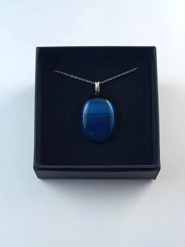 Collier Verre Fusing - Verre Dichroïque nuances de bleus