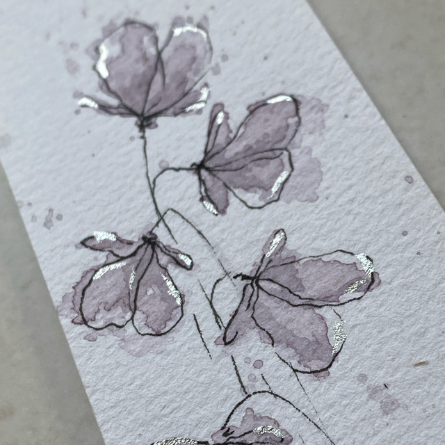 Marque-page Fleurs roses et argent