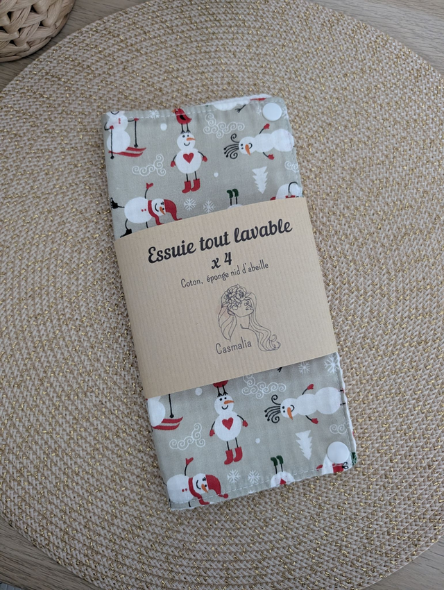 Essuies tout lavables Noël Bonhommes de neige