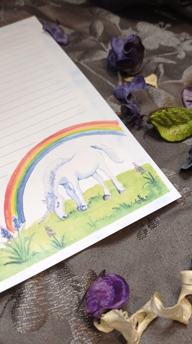 Papier à lettres et enveloppes Licorne Arc-en-Ciel