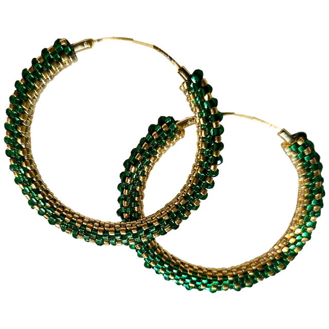 Hoop Earrings Emerald with 24k Golden Plated Miyuki Delica