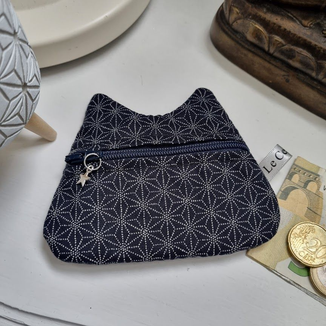 Porte-monnaie/cartes Chat "Asanoha" bleu marine