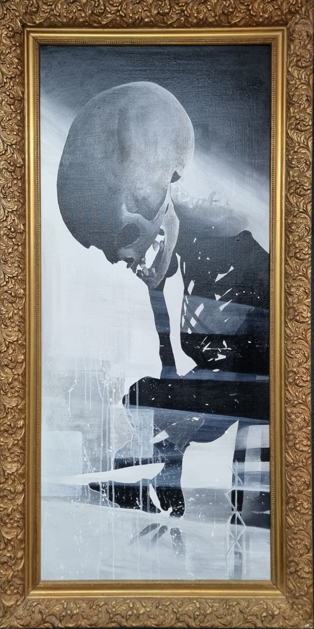 Acrylgemälde, Schädel, mit Rahmen, ca 135cm x 67cm