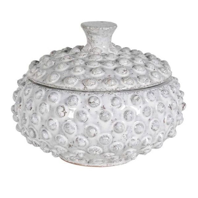 White Bobbled Distressed Decorative Jar
