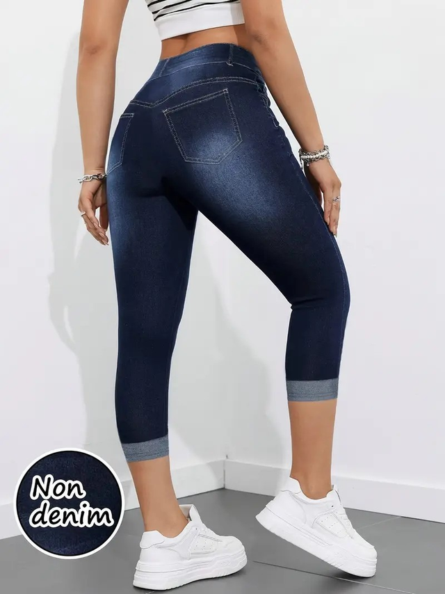Women's High-Stretch Imitation Denim Capri Pants
