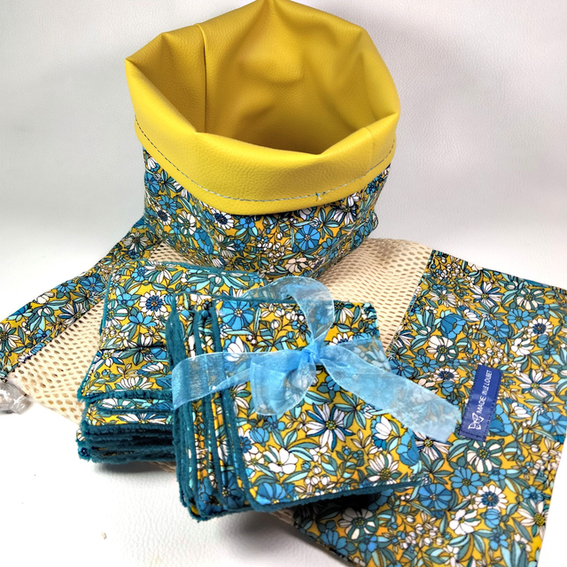 Lot zéro déchet Emma bleu et moutarde