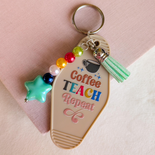 'Coffee &amp; Teach' Keyring - Latte
