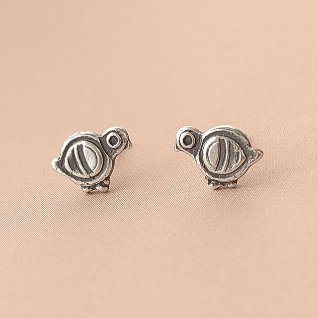 Pigeon Sterling Silver Studs - Chubby Pigeon Earrings  - Funny Pigeon Earrings - Handmade Earrings
