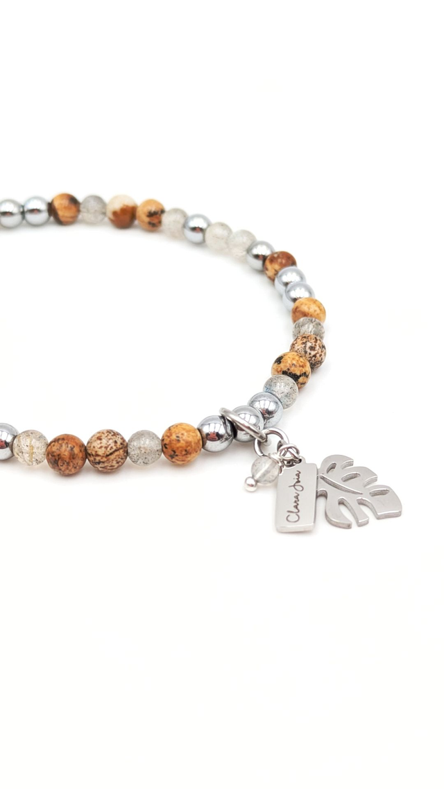 🌿 Bracelet Labradorite, Jaspe &amp; Acier – Harmonie et enracinement