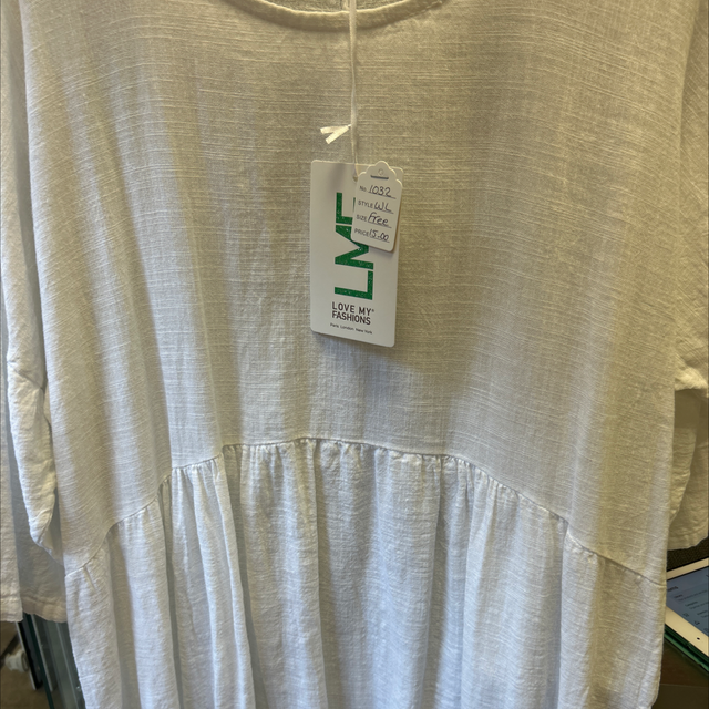 LMF - White Linen Dress with 3/4 Sleeves - Free Size - 1032