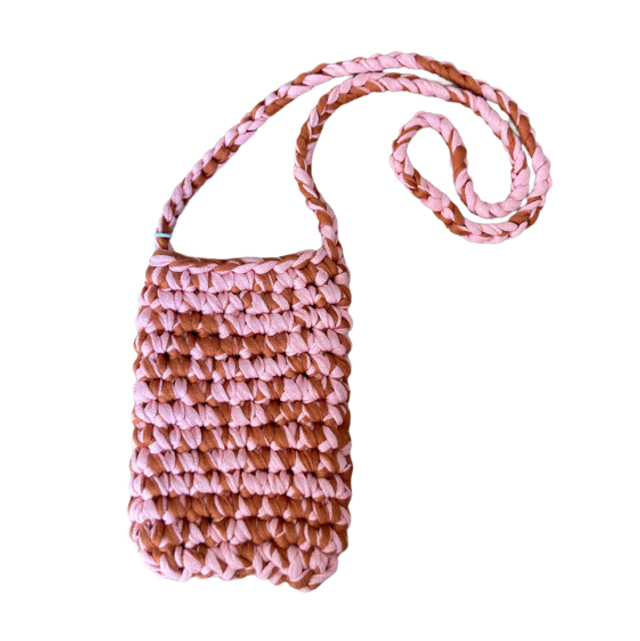 Porte téléphone rose et marron 