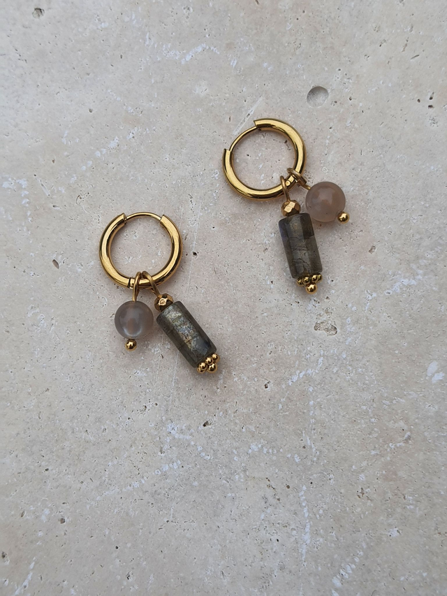 Boucles d'oreilles Labradorite et Pierre de lune - Eclat