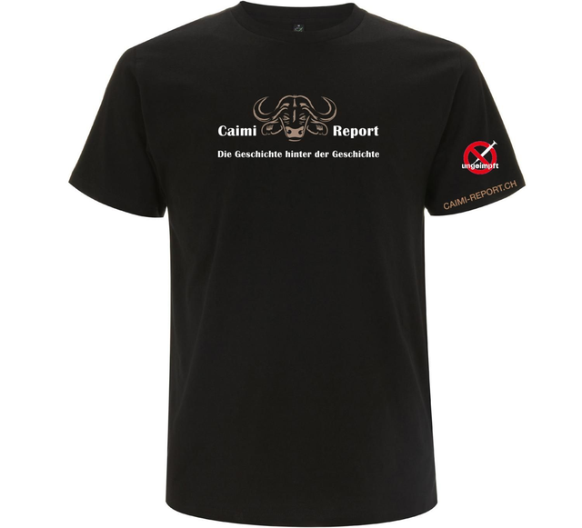 T-Shirt Caimi Report «Die Geschichte», mit Ärmelaufdruck «ungeimpft»