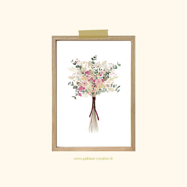 Affiche aquarelle A4 - Bouquet FLEURS SÉCHÉES
