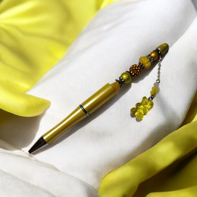 Stylo perles jaune