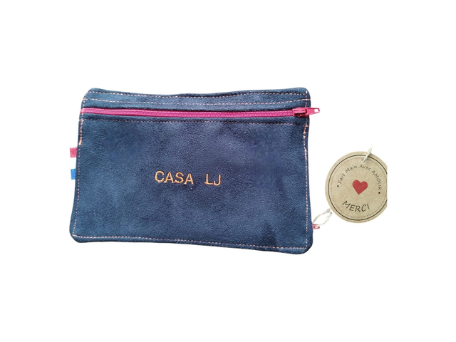 Porte monnaie/cartes 2 zips fushia inversés en suédine Alaska noir 