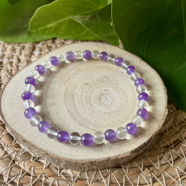 Bracelets améthyste / cristal de roche et bracelet tourmaline verte 