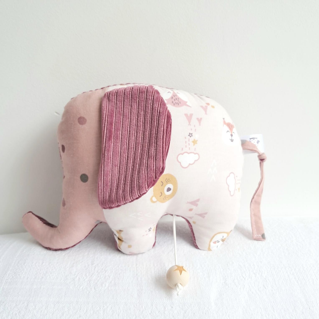 Éléphant musical rose/prune